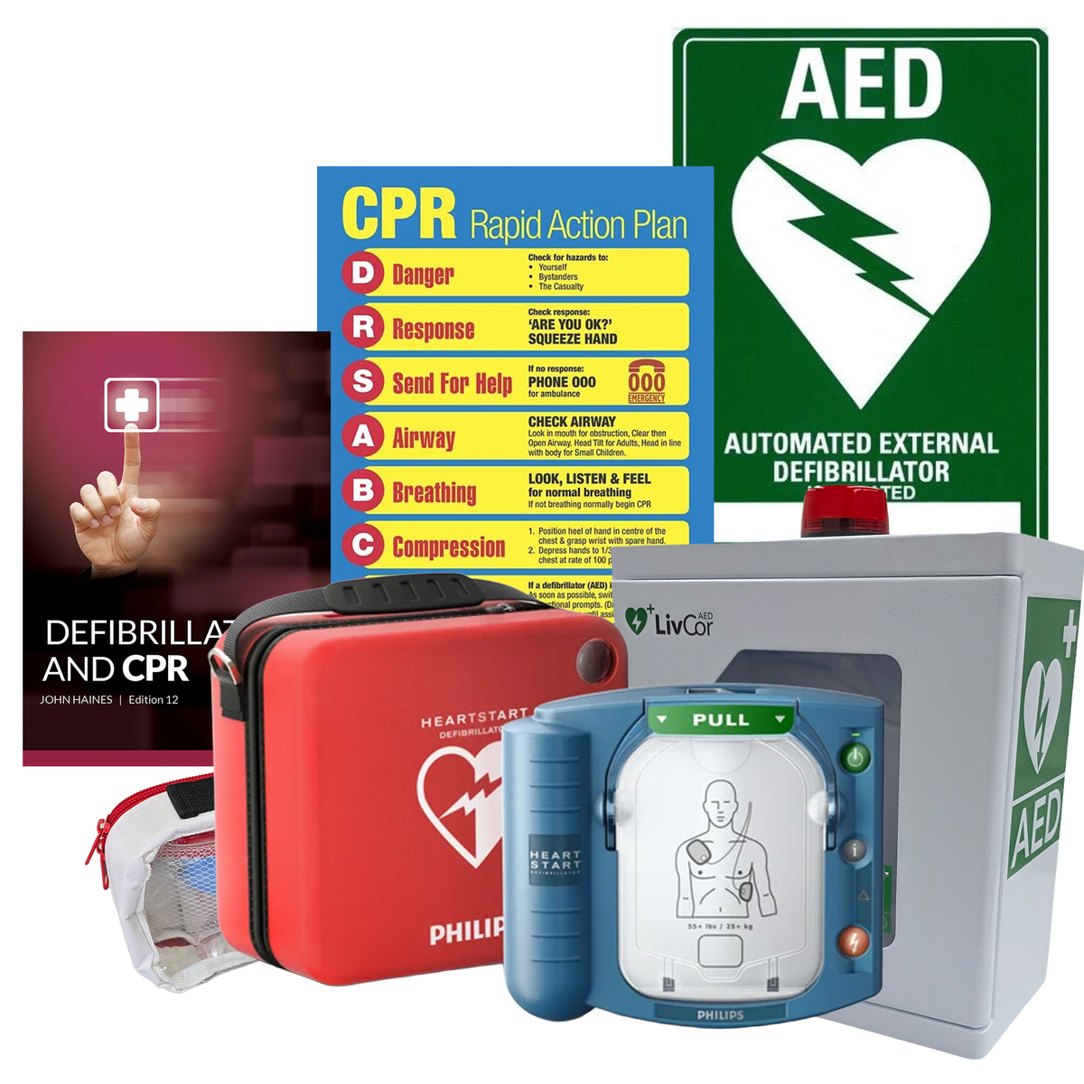 Philips HeartStart HS1 Defibrillator Package | With Outdoor Alarmed Wall Cabinet