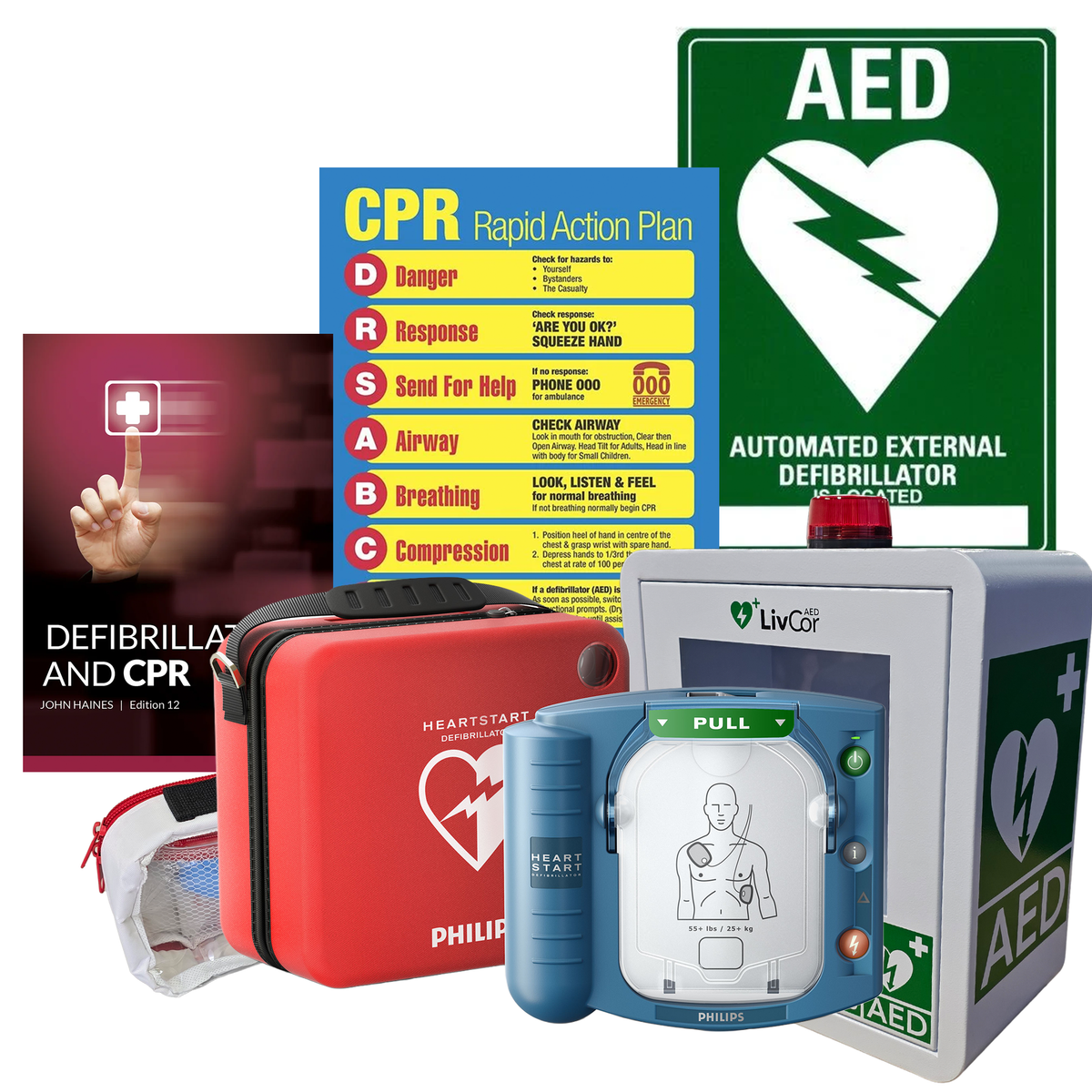 Philips HeartStart HS1 Defibrillator Package | With Alarmed Wall Cabinet