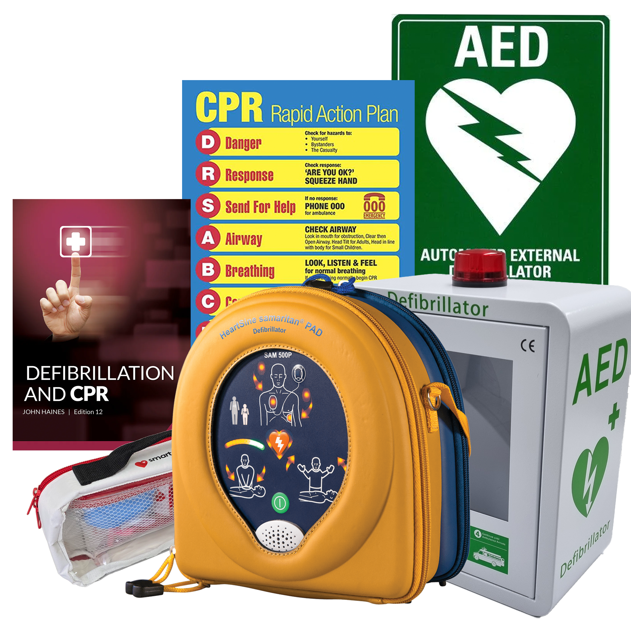HeartSine Samaritan PAD 500P Defibrillator Package | With Alarmed Wall Cabinet