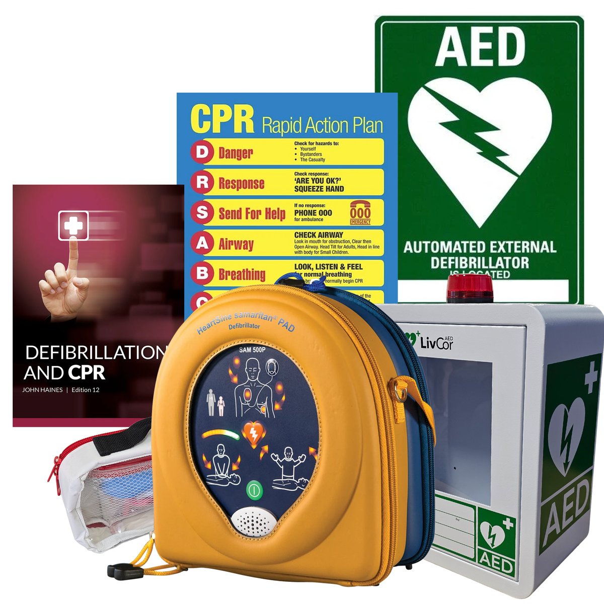 HeartSine Samaritan PAD 500P Defibrillator Package | With Alarmed Wall Cabinet