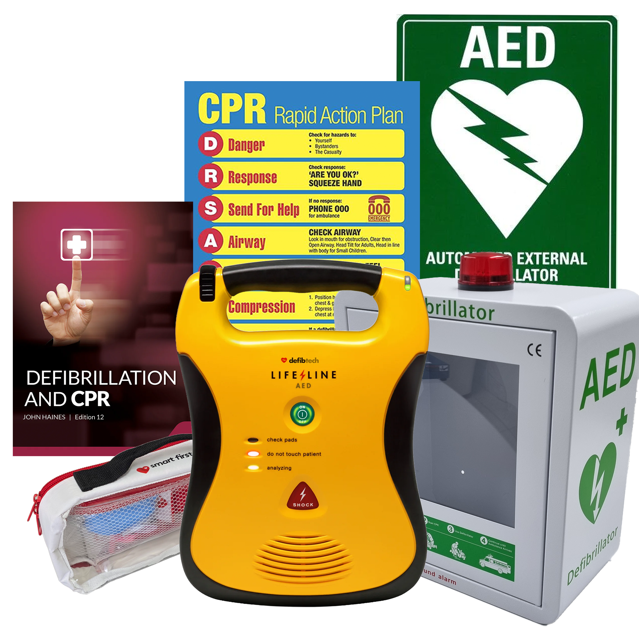 Defibtech Lifeline Fully Automatic Defibrillator Package | With Alarmed Wall Cabinet