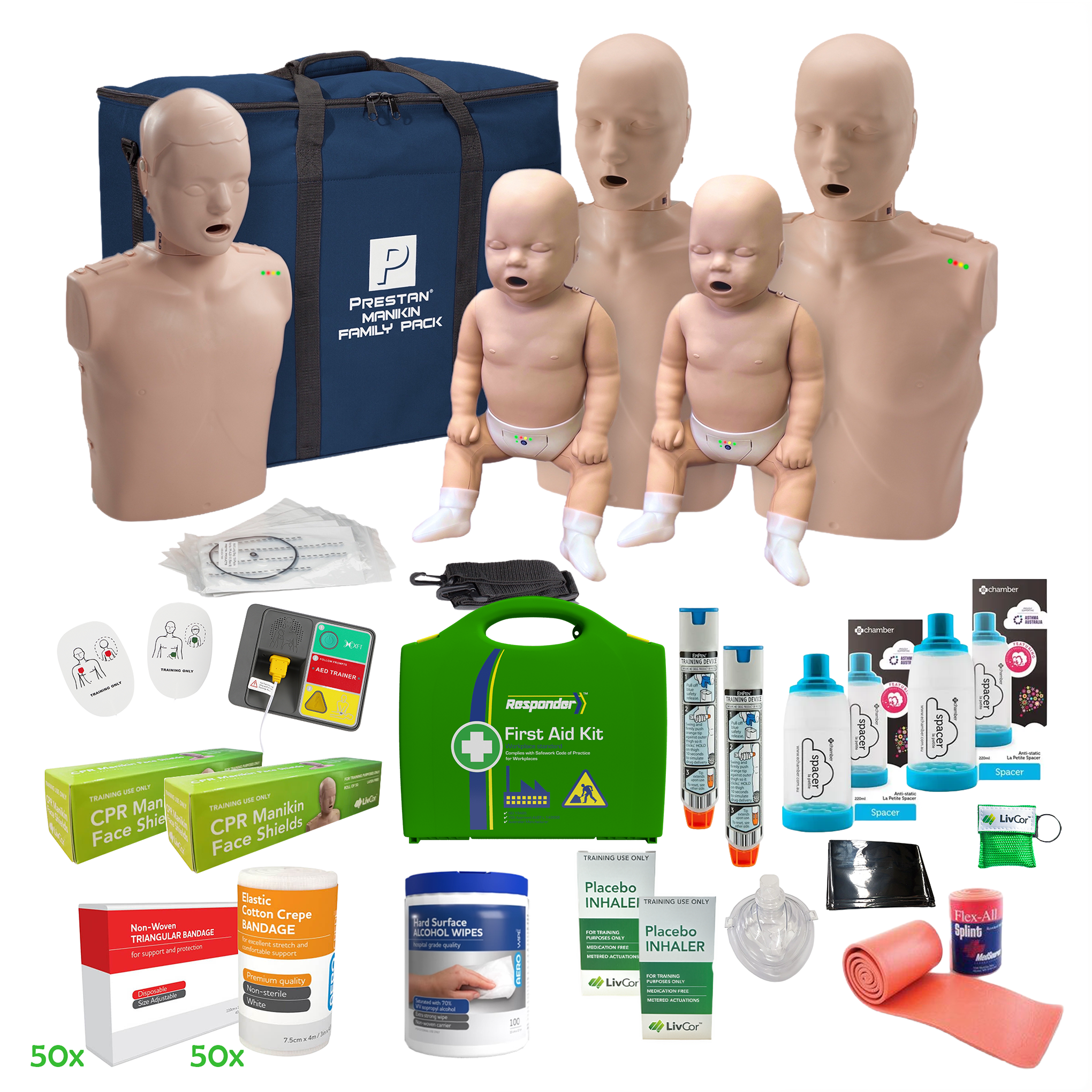 PRESTAN Professional CPR / First Aid Trainer Starter Kit | Family Pack, Medium Skin