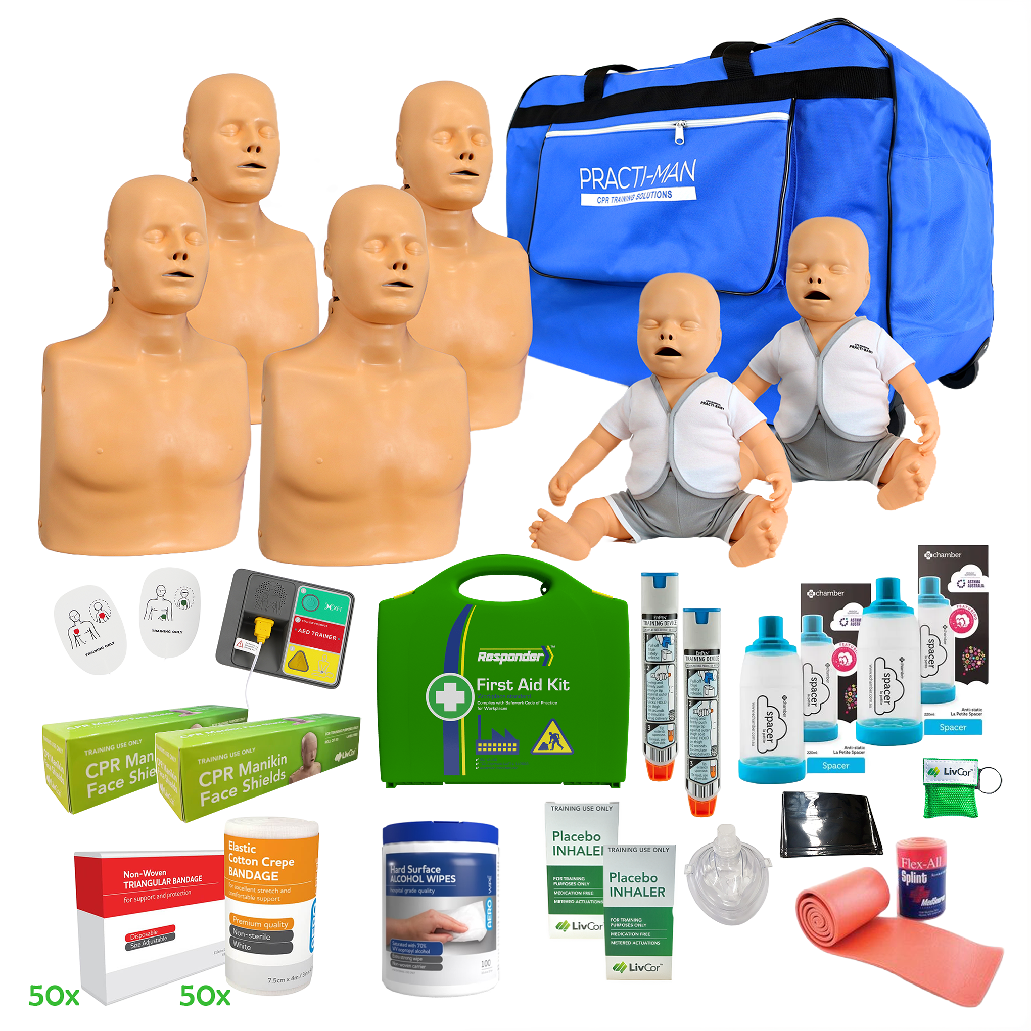 PractiMan Advance CPR / First Aid Trainer Starter Kit | Multi Pack with Wheeled Bag