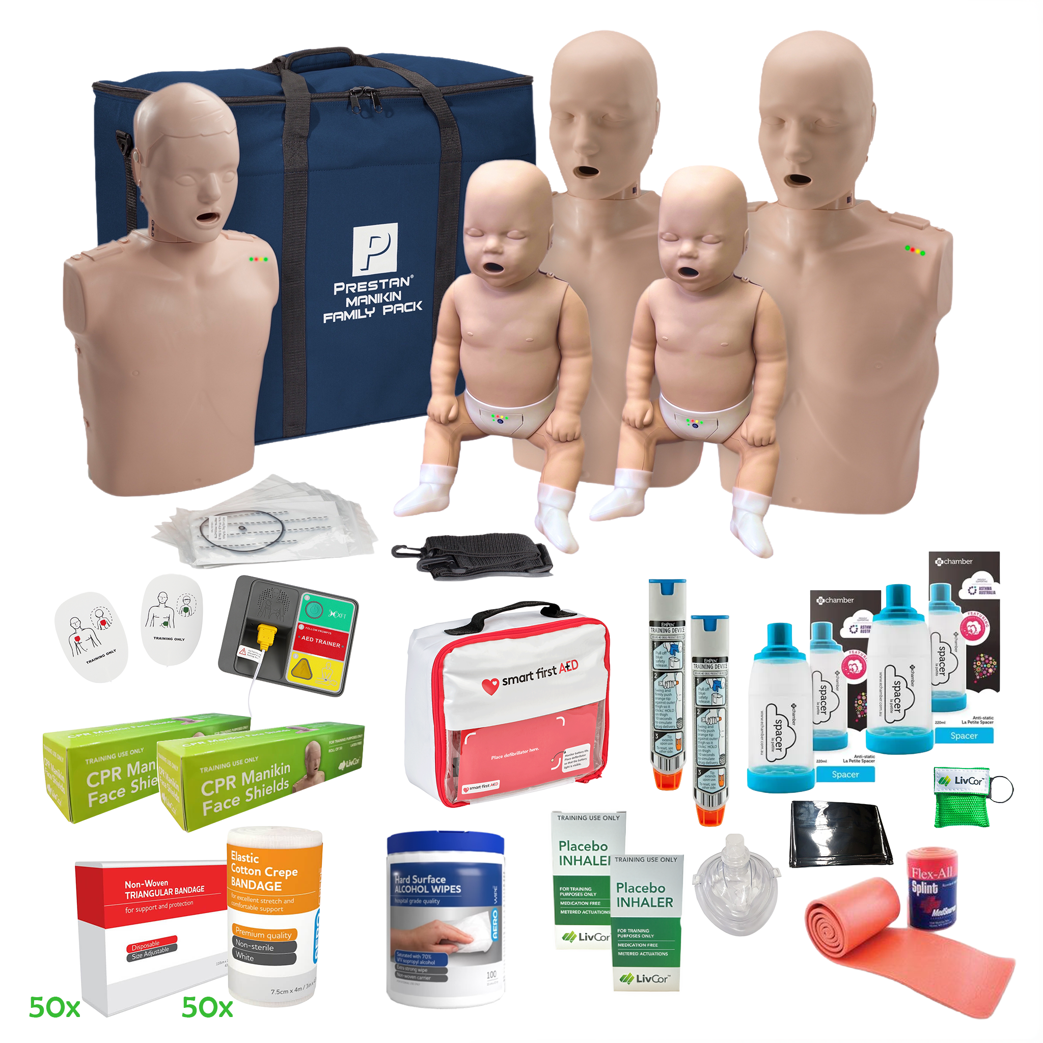 PRESTAN Professional CPR / First Aid Trainer Starter Kit | Family Pack, Medium Skin