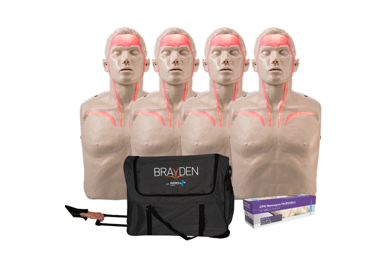 Brayden CPR Manikin with Blood Flow | Red Lights | 4 Pack with Trolley Bag