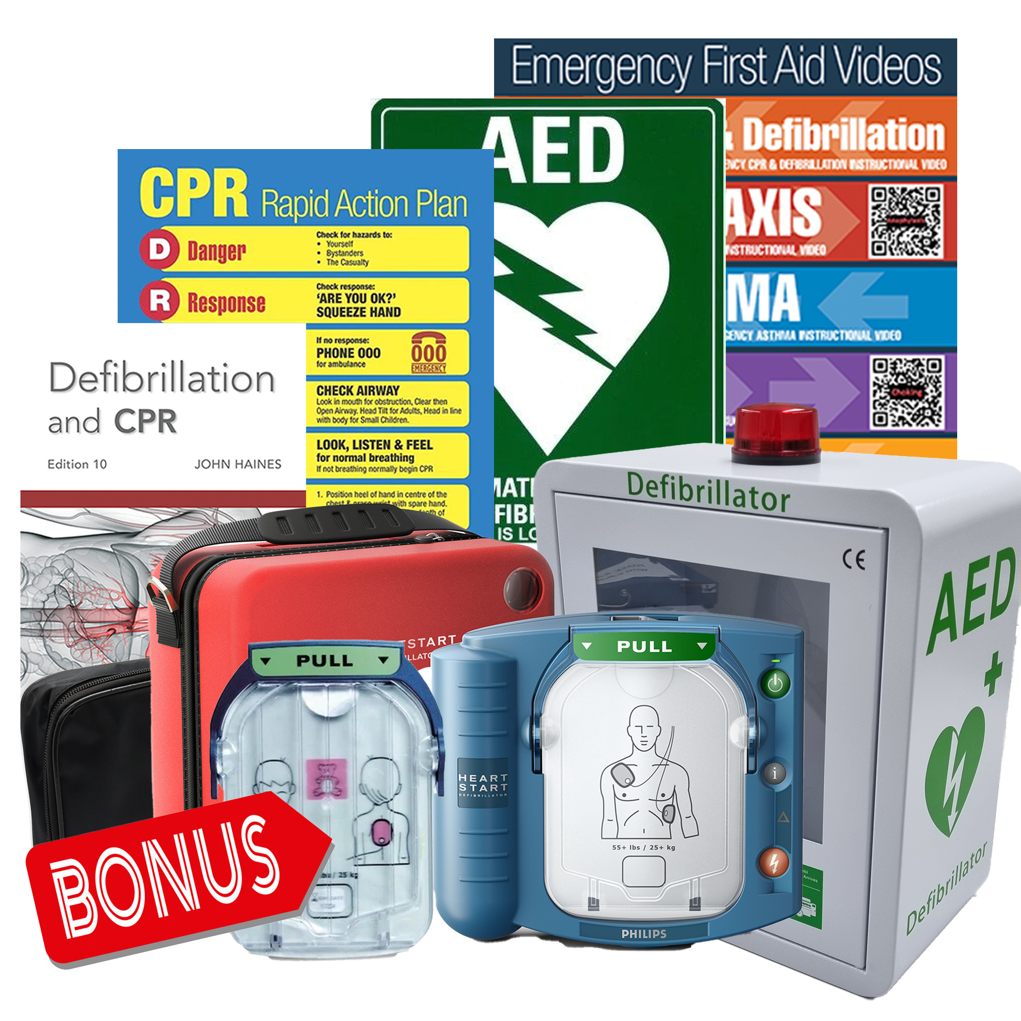 Philips HeartStart HS1 Defibrillator Package | With Alarmed Wall Cabinet