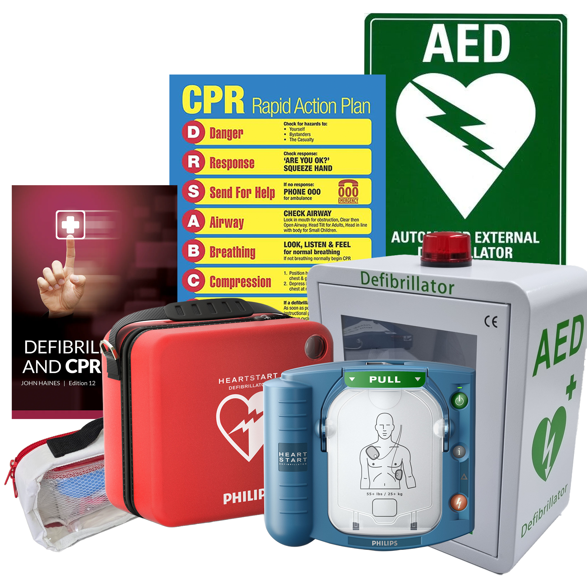 Philips HeartStart HS1 Defibrillator Package | With Alarmed Wall Cabinet