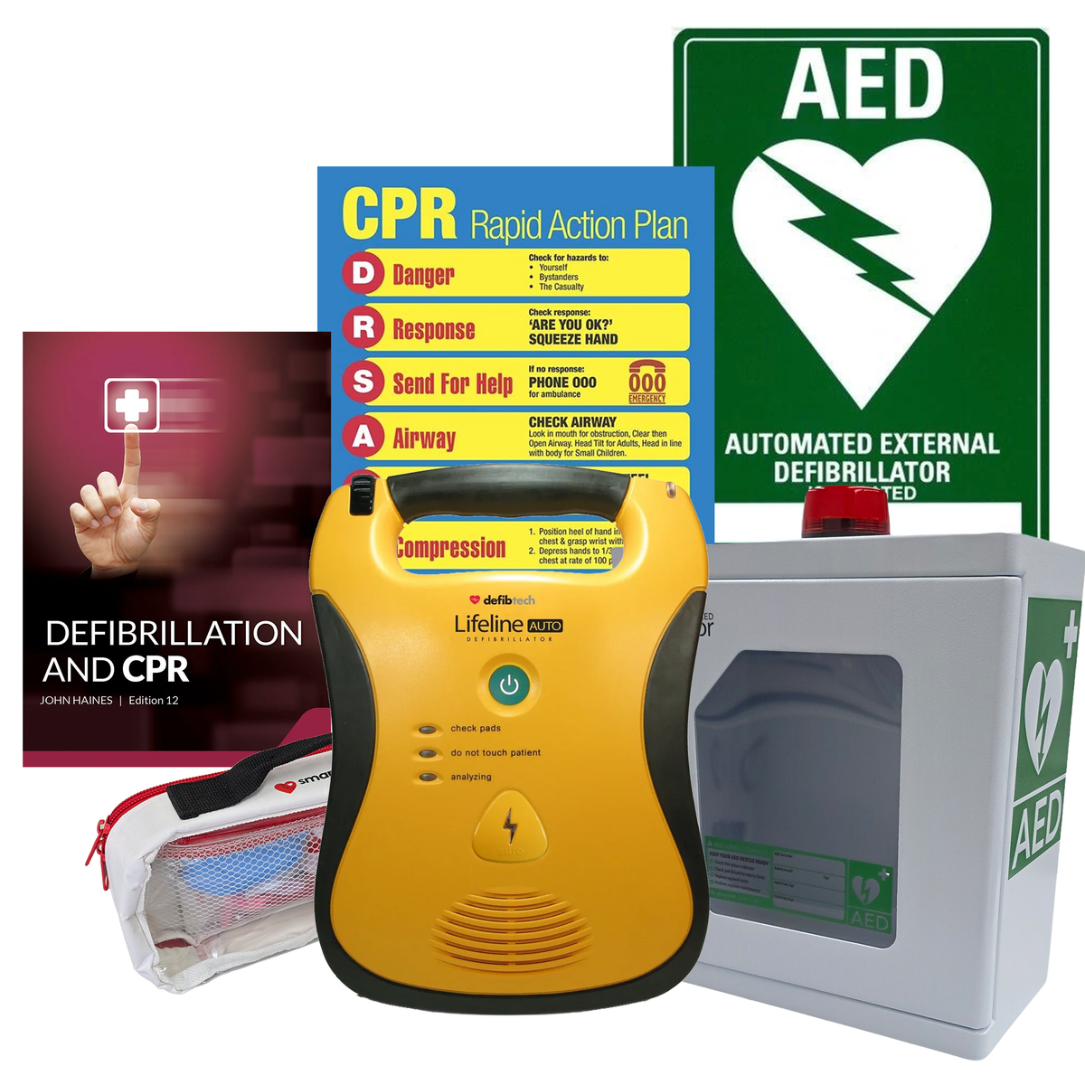 Defibtech Lifeline Fully Automatic Defibrillator Package | With Outdoor Alarmed Wall Cabinet