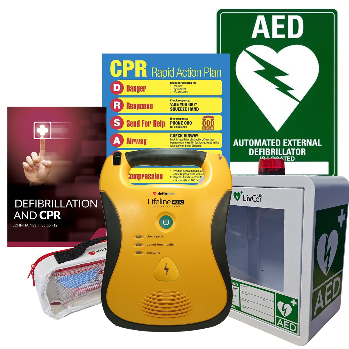 Defibtech Lifeline Fully Automatic Defibrillator Package |  With Alarmed Wall Cabinet