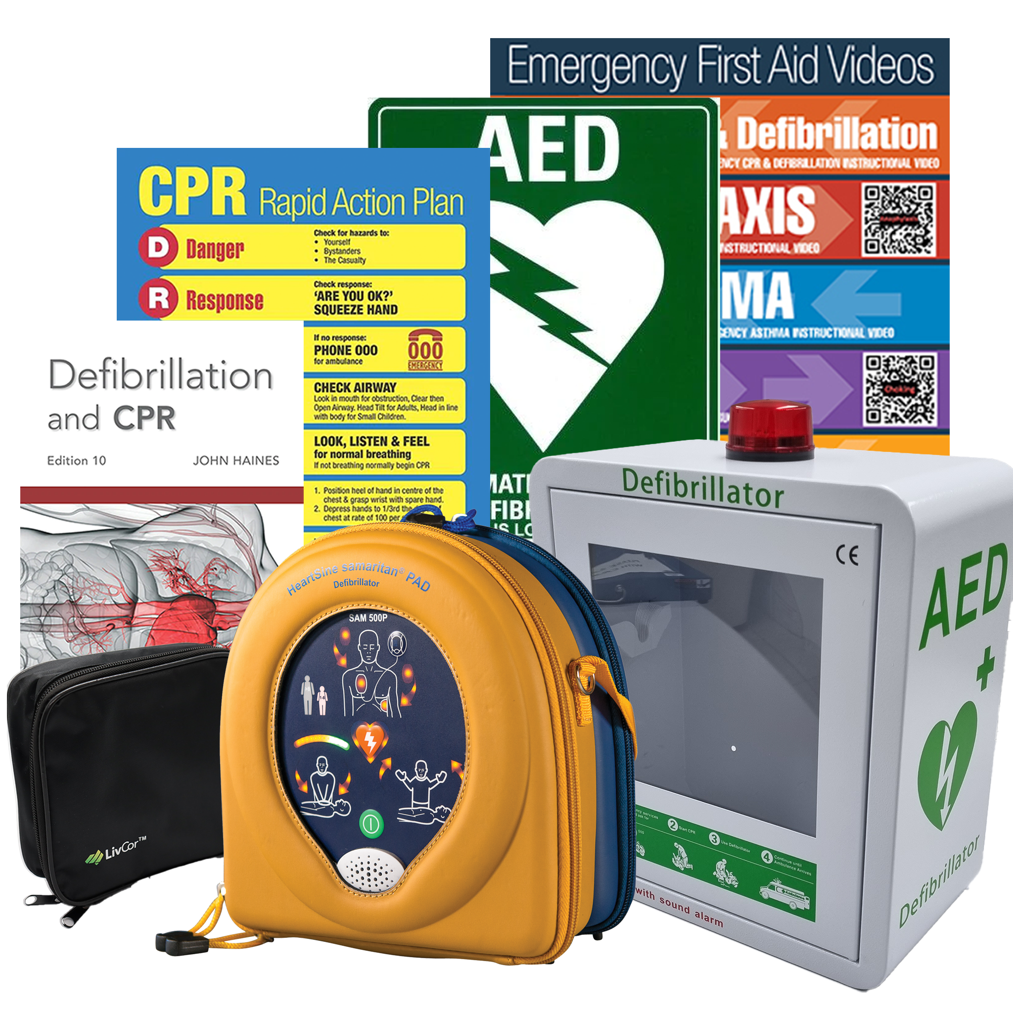 HeartSine Samaritan PAD 500P Defibrillator Package | With Alarmed Wall Cabinet