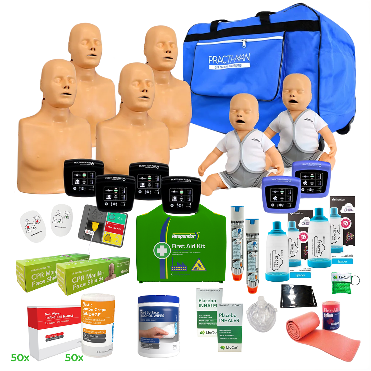 PractiMan PLUS CPR / First Aid Trainer Starter Kit | Multi Pack with Wheeled Bag