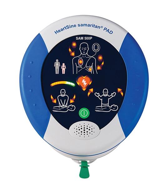 HeartSine samaritan PAD 500P Defibrillator Package | White Alarmed Wall Cabinet