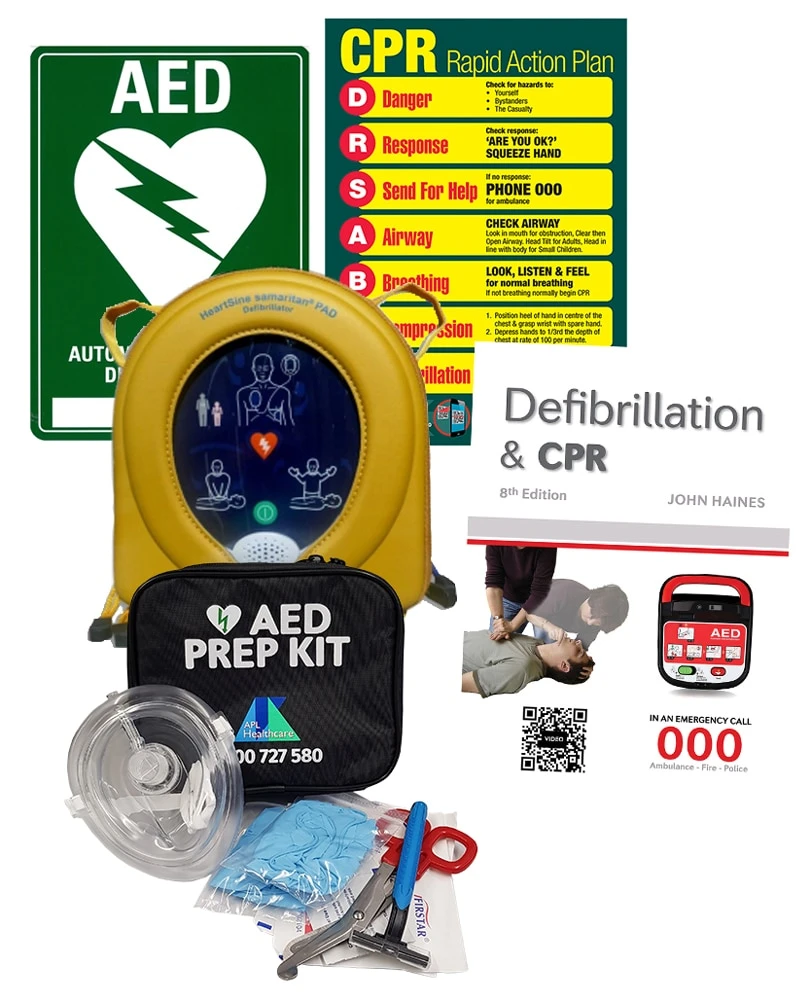HeartSine samaritan PAD 500P Defibrillator Package | White Alarmed Wall Cabinet