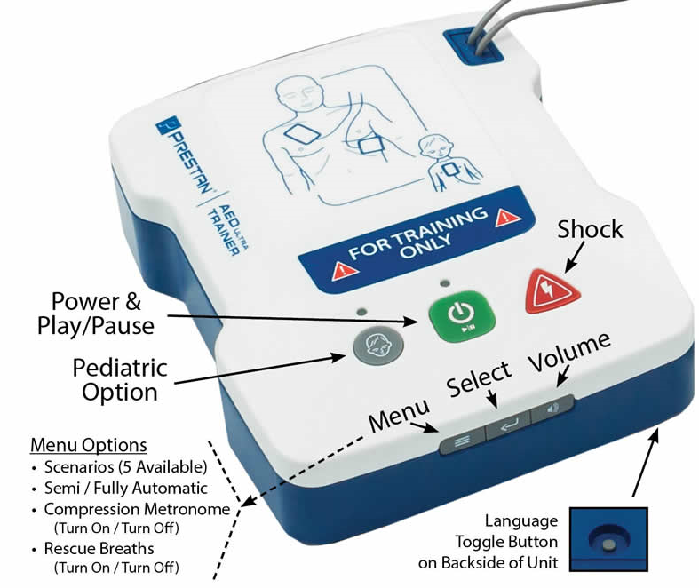 PRESTAN AED UltraTrainer with English/Spanish Languages | 4-Pack